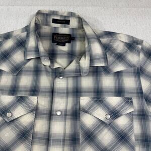 Pendleton Frontier Pearl Snap Plaid Short Sleeve Cotton Blend Western Button Up